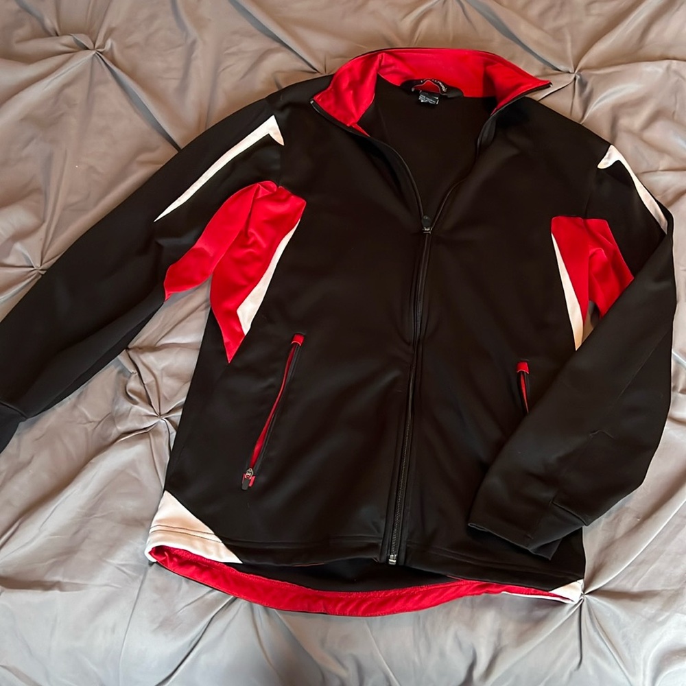 Size XS black white and red jacket